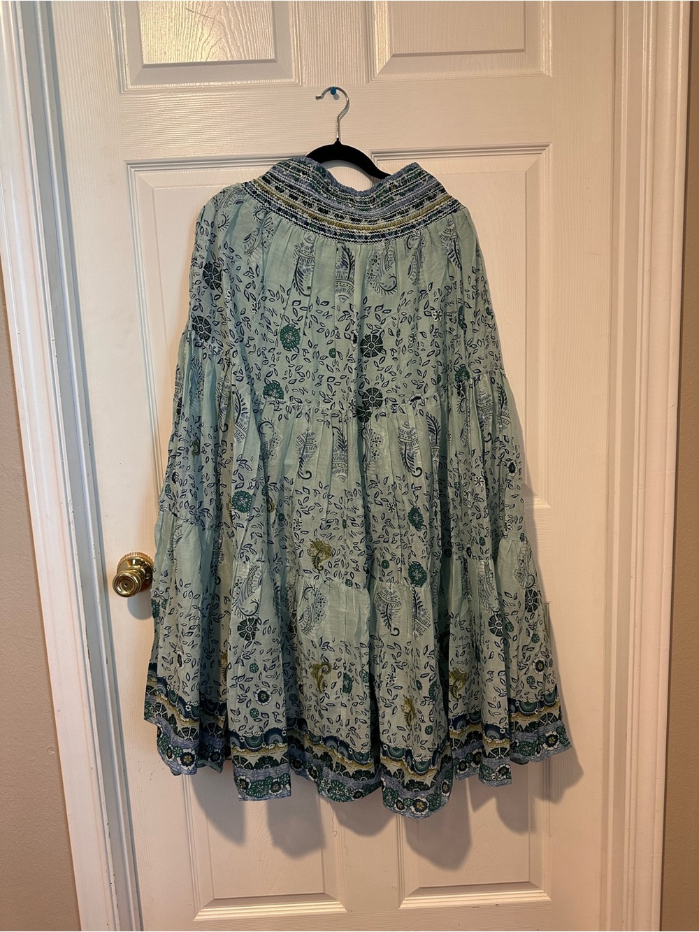 NWT RAGA Light Teal Boho Tiered Maxi Skirt with Floral Print